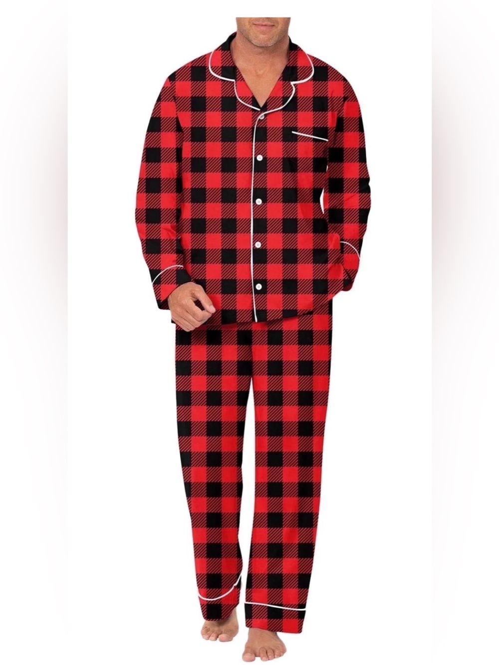 Men’s Red and Black Buffalo Plaid Pajama Set - Classic Button-Up